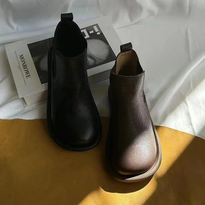 Black Chelsea Boots Women Round Toe - Brown