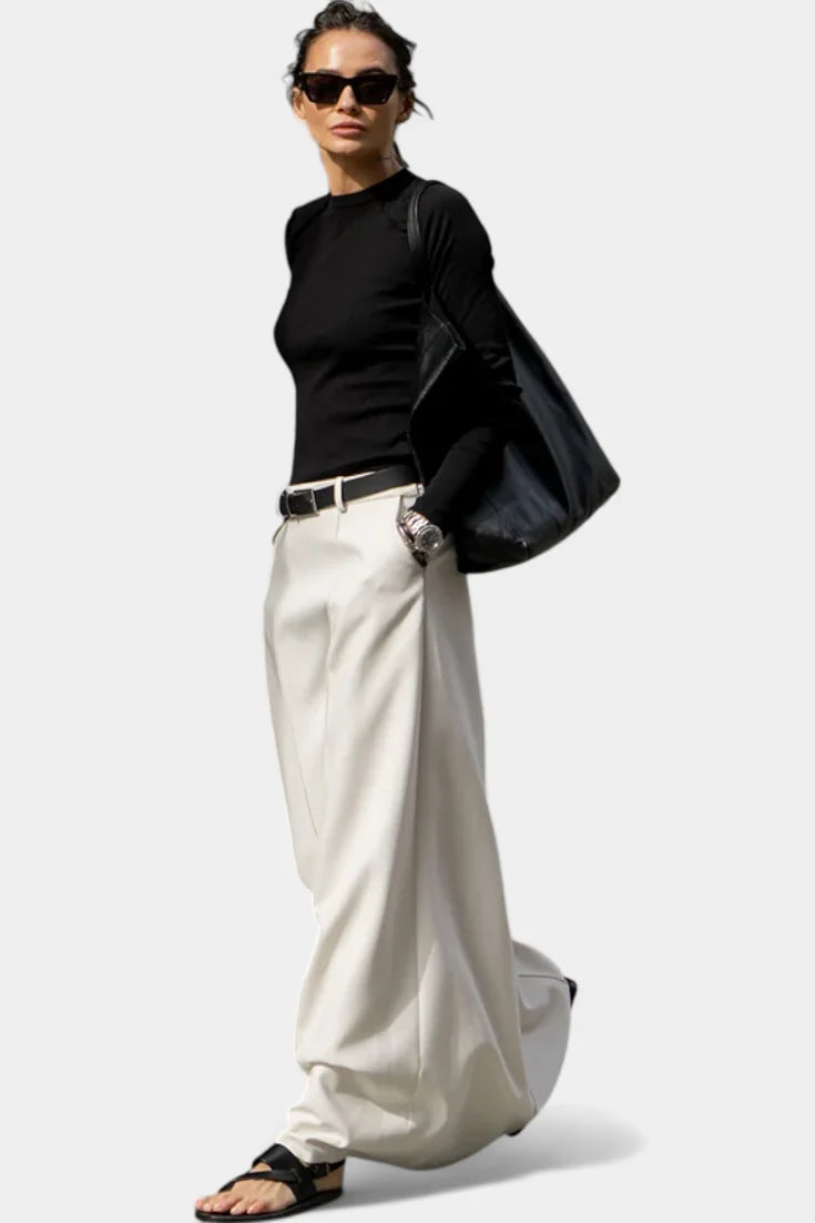 Maxi Skirt Black High Waist Palazzo - White