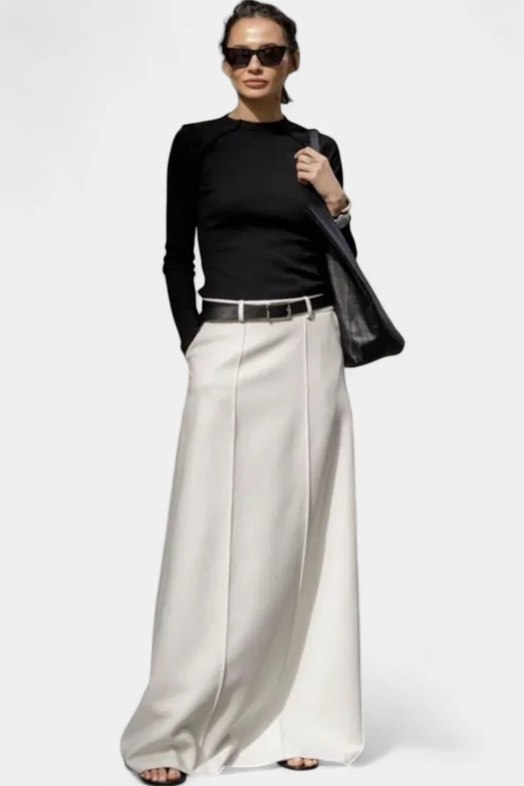 Maxi Skirt Black High Waist Palazzo - White
