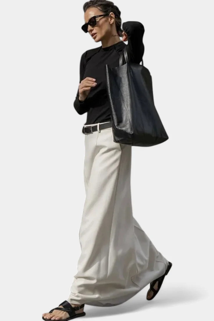 Maxi Skirt Black High Waist Palazzo - White