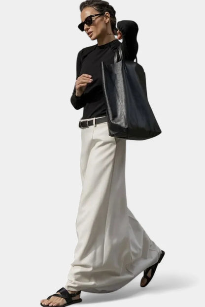 Maxi Skirt Black High Waist Palazzo - White
