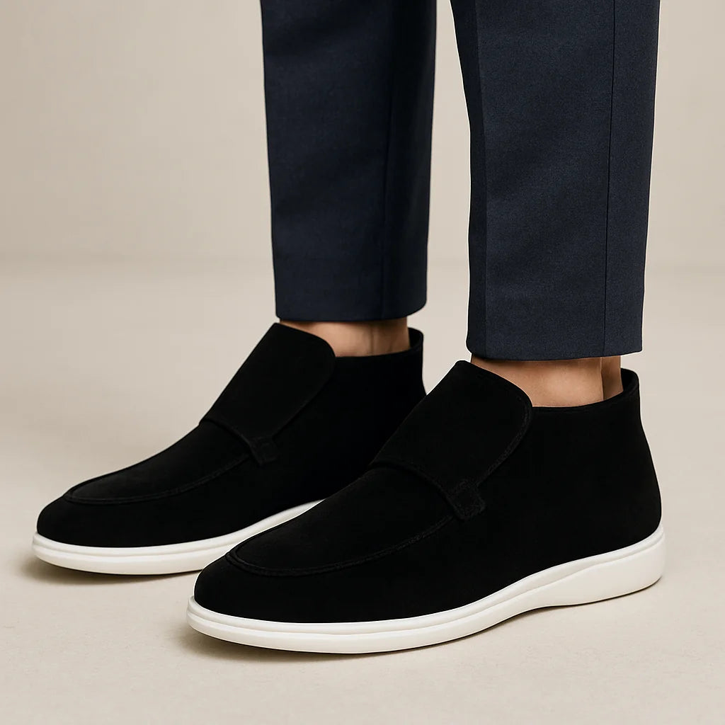 Men's Loafers Black Suede Slip-On - Black