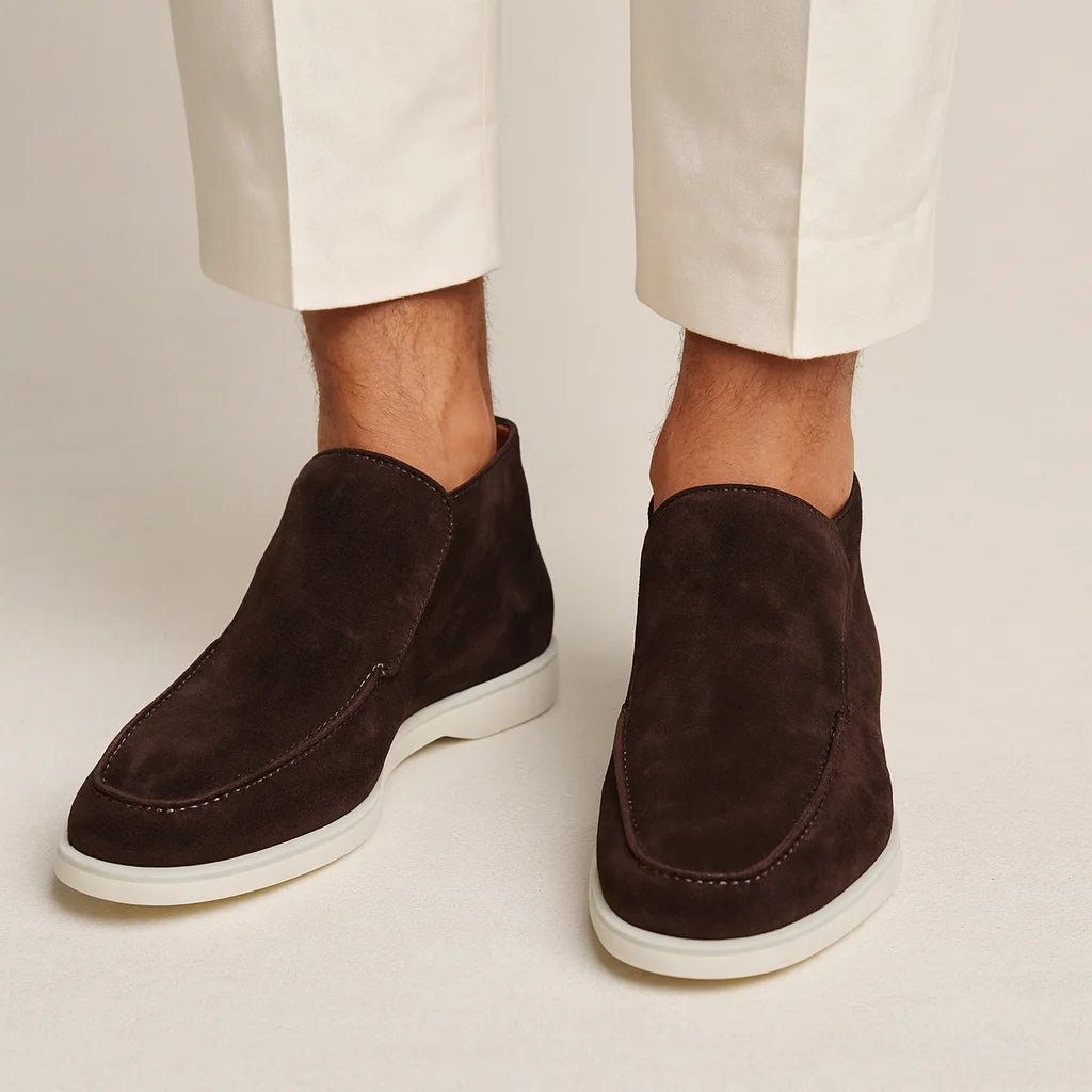 Men's Loafers Black Suede Slip-On - Dark Brown