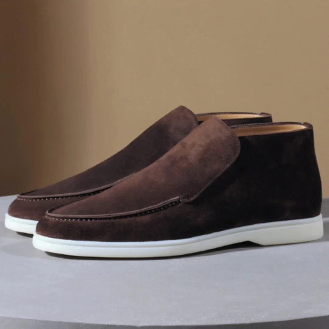 Men's Loafers Black Suede Slip-On - Grey