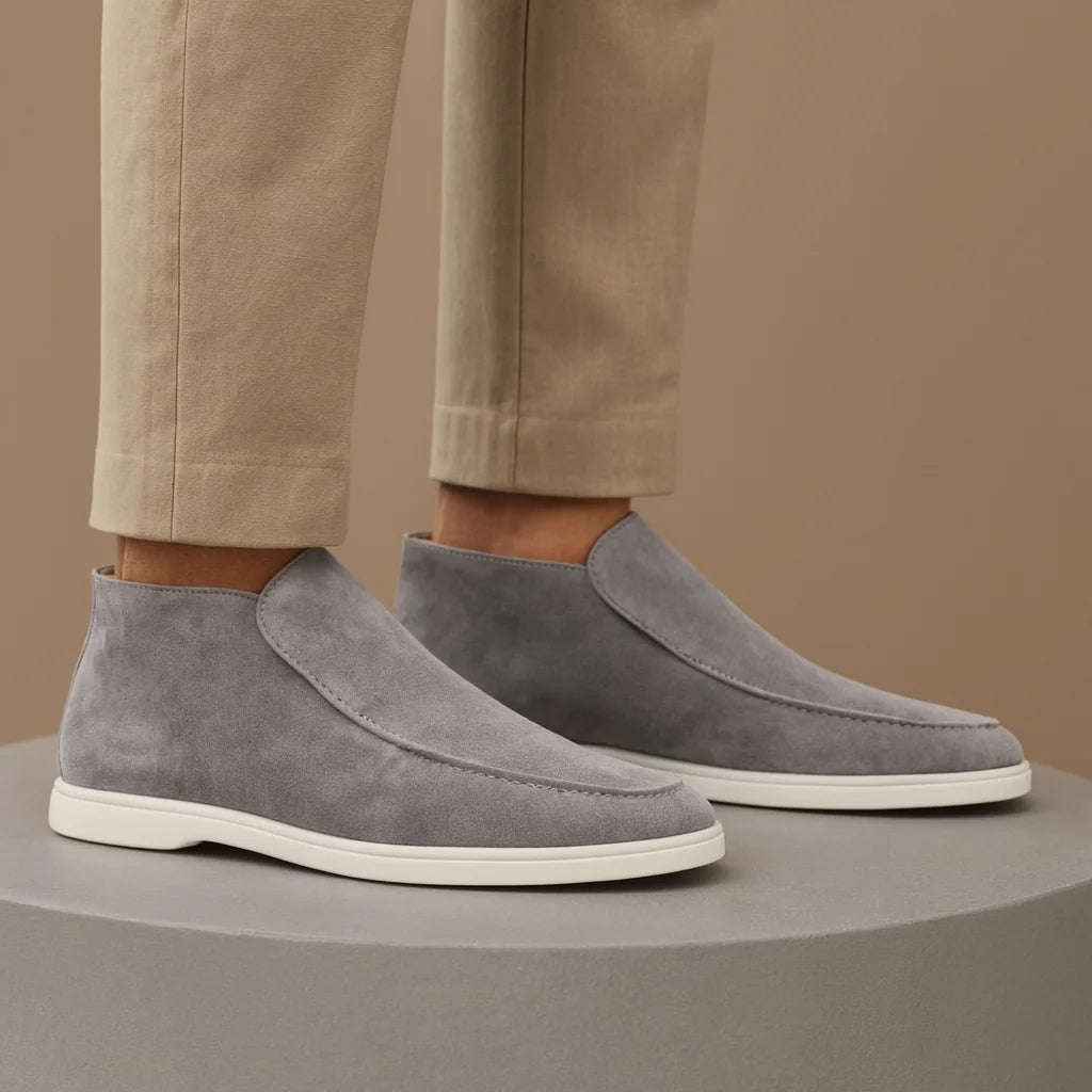 Men's Loafers Black Suede Slip-On - Grey