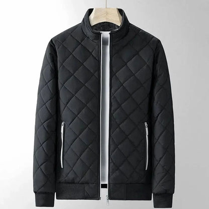 Men's Puffer Jacket Grey Diamond Quilted - Black
