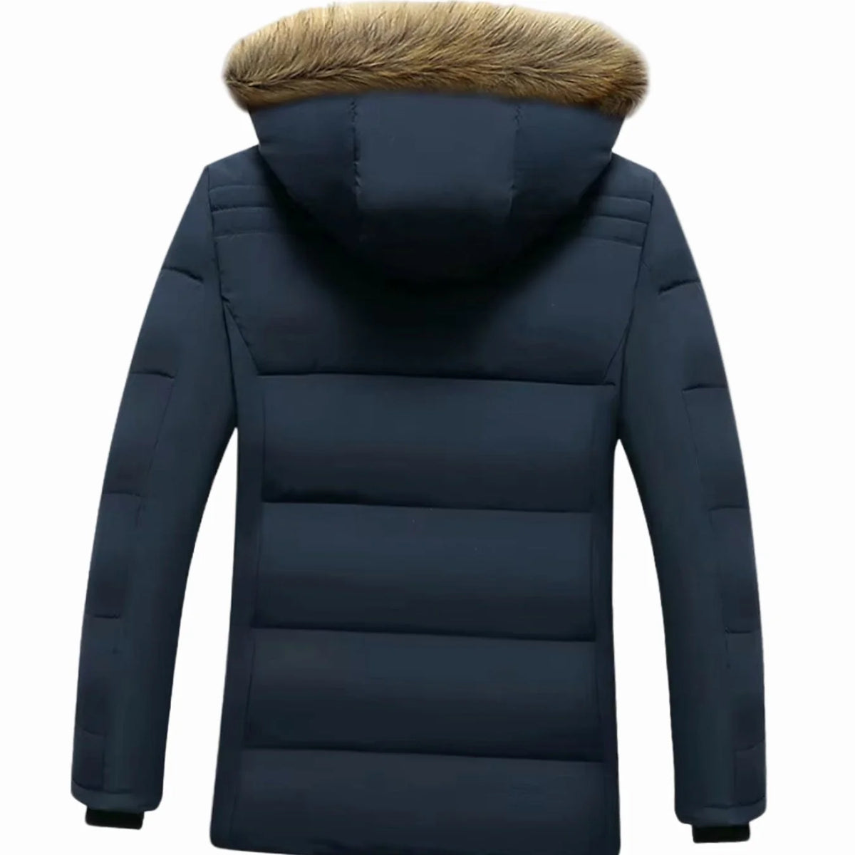 Men's Winter Jacket Black Faux Fur Hood - Black