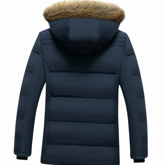 Men's Winter Jacket Black Faux Fur Hood - Black