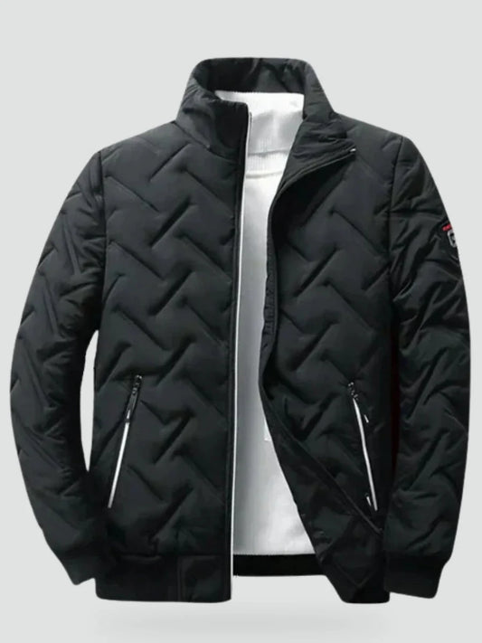Men's Winter Jacket Black Quilted Stand Collar - Black