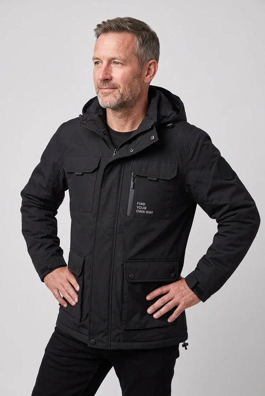 Men's Winter Jacket Black Utility Hood - Black
