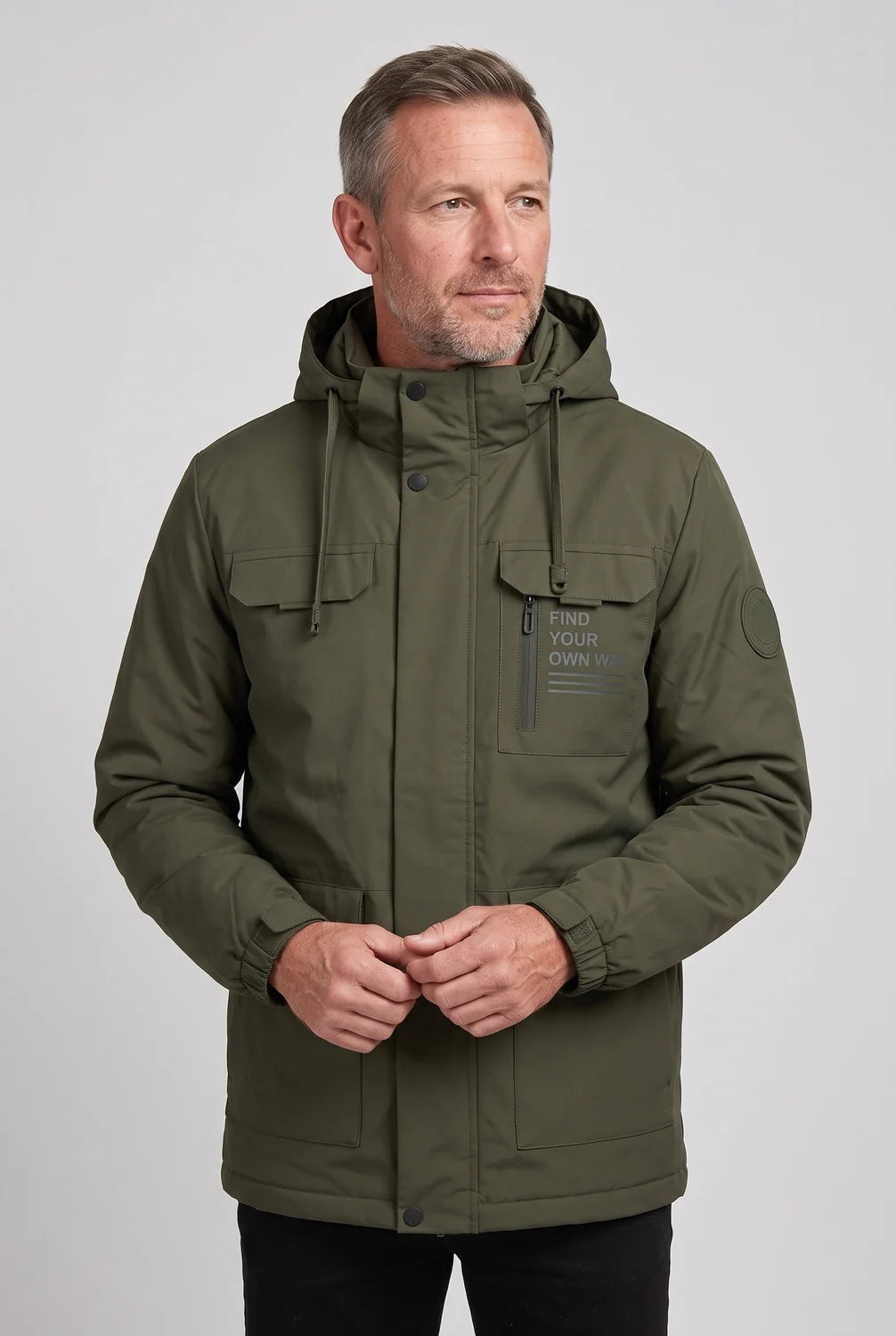 Men's Winter Jacket Black Utility Hood - Dark Green