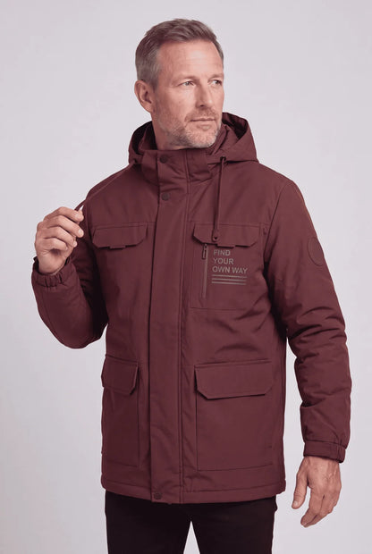 Men's Winter Jacket Black Utility Hood - Red