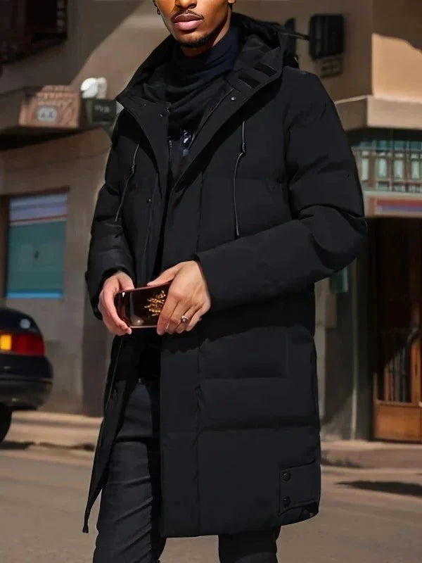 Men's Winter Jacket Grey Long Parka - Black