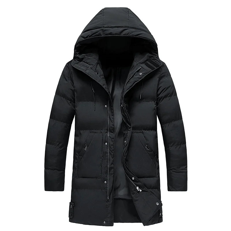 Men's Winter Jacket Grey Long Parka - Black