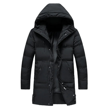 Men's Winter Jacket Grey Long Parka - Black
