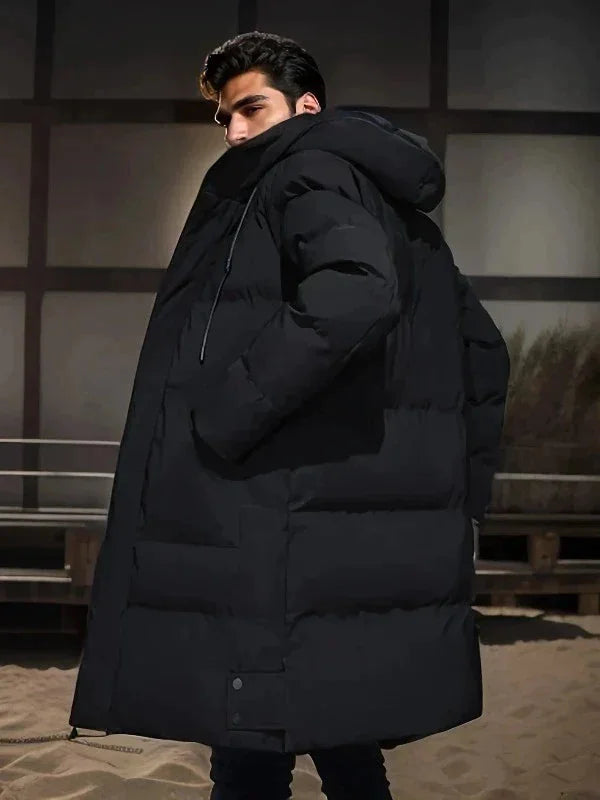 Men's Winter Jacket Grey Long Parka - Black