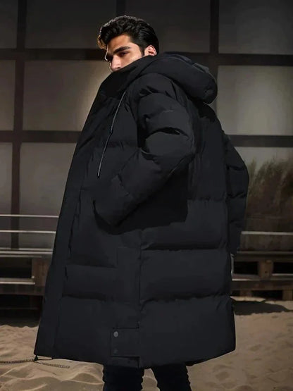Men's Winter Jacket Grey Long Parka - Black