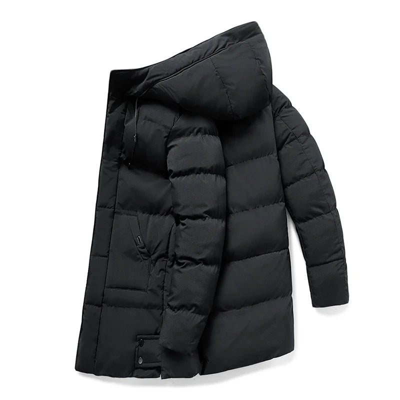 Men's Winter Jacket Grey Long Parka - Black