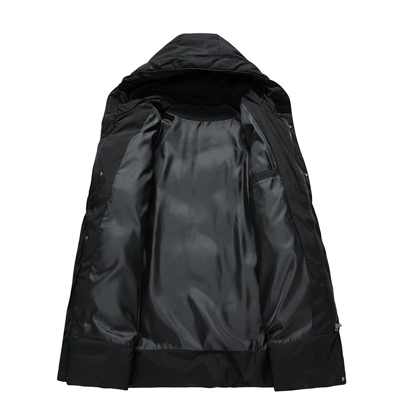Men's Winter Jacket Grey Long Parka - Black