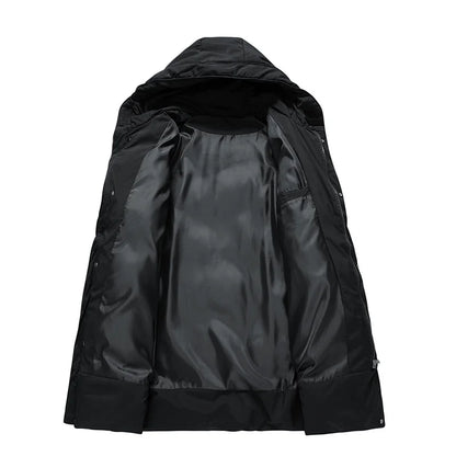 Men's Winter Jacket Grey Long Parka - Black