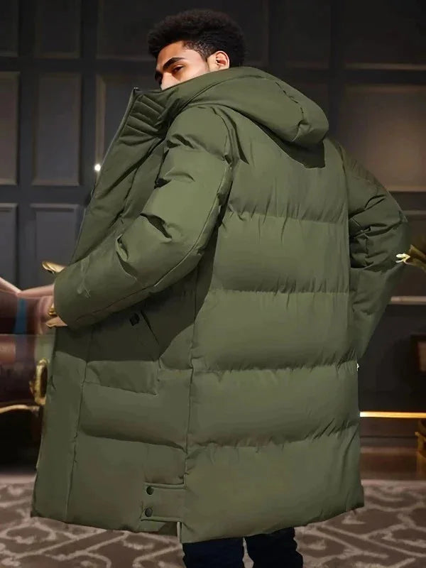 Men's Winter Jacket Grey Long Parka - Dark Green