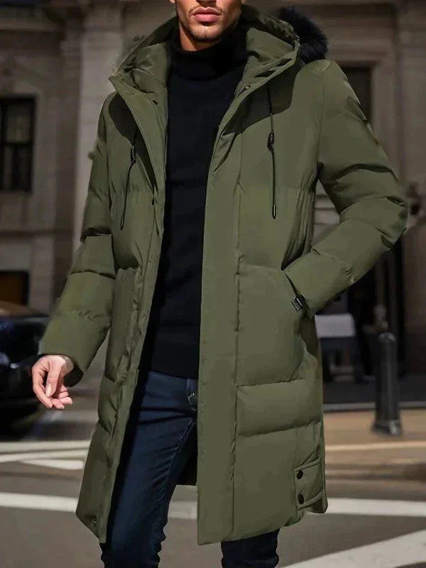 Men's Winter Jacket Grey Long Parka - Dark Green
