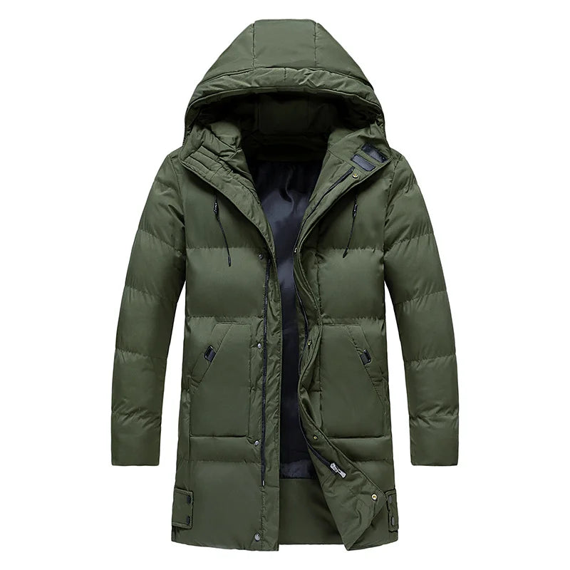 Men's Winter Jacket Grey Long Parka - Dark Green