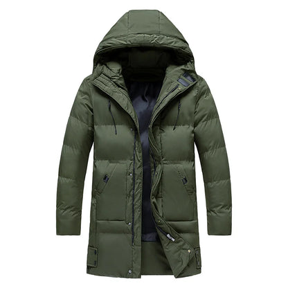 Men's Winter Jacket Grey Long Parka - Dark Green