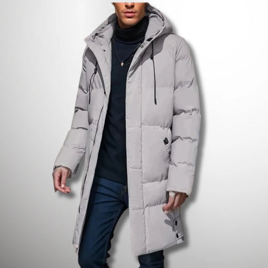 Men's Winter Jacket Grey Long Parka - Grey