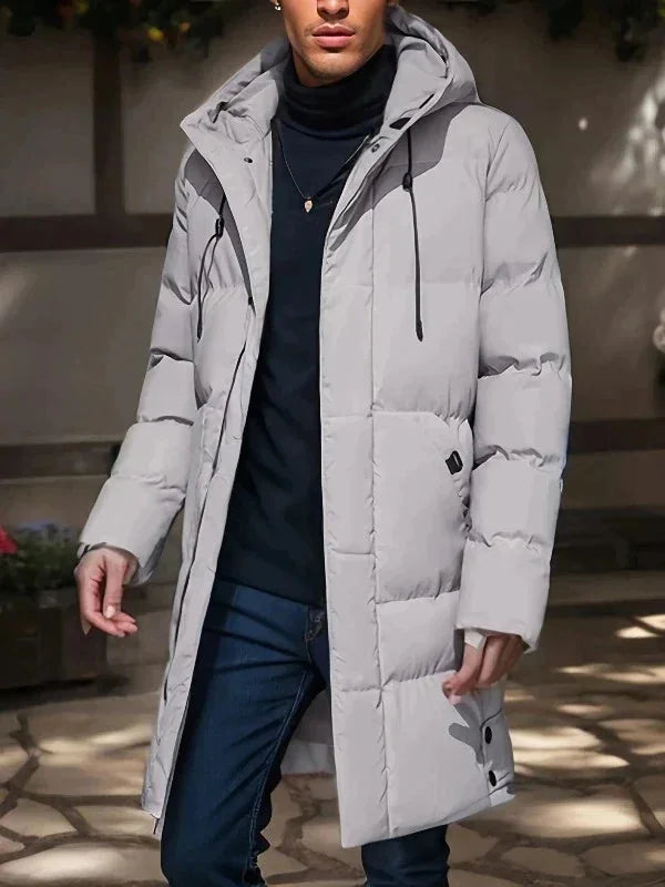 Men's Winter Jacket Grey Long Parka - Grey