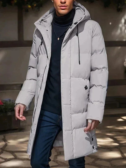 Men's Winter Jacket Grey Long Parka - Grey