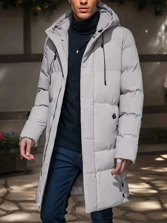 Men's Winter Jacket Grey Long Parka - Grey