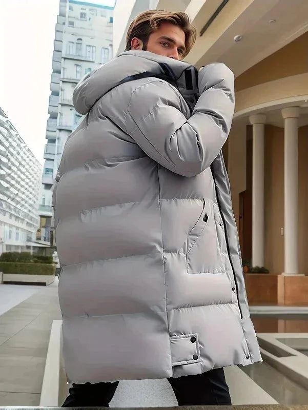 Men's Winter Jacket Grey Long Parka - Grey