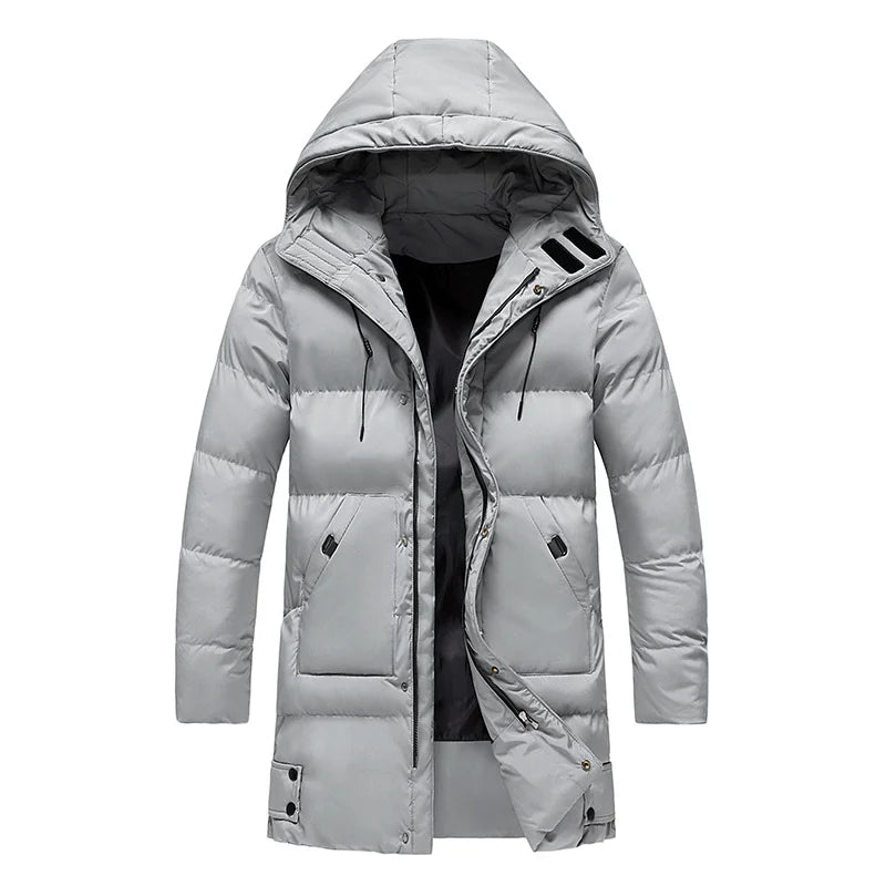 Men's Winter Jacket Grey Long Parka - Grey