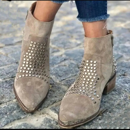 Studded Ankle Boots Taupe Suede-Look - Taupe