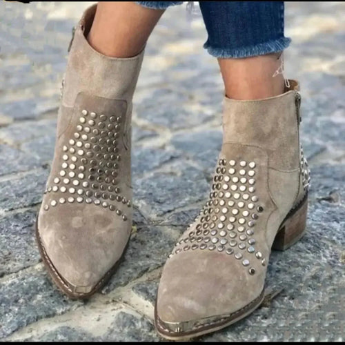 Studded Ankle Boots Taupe Suede-Look