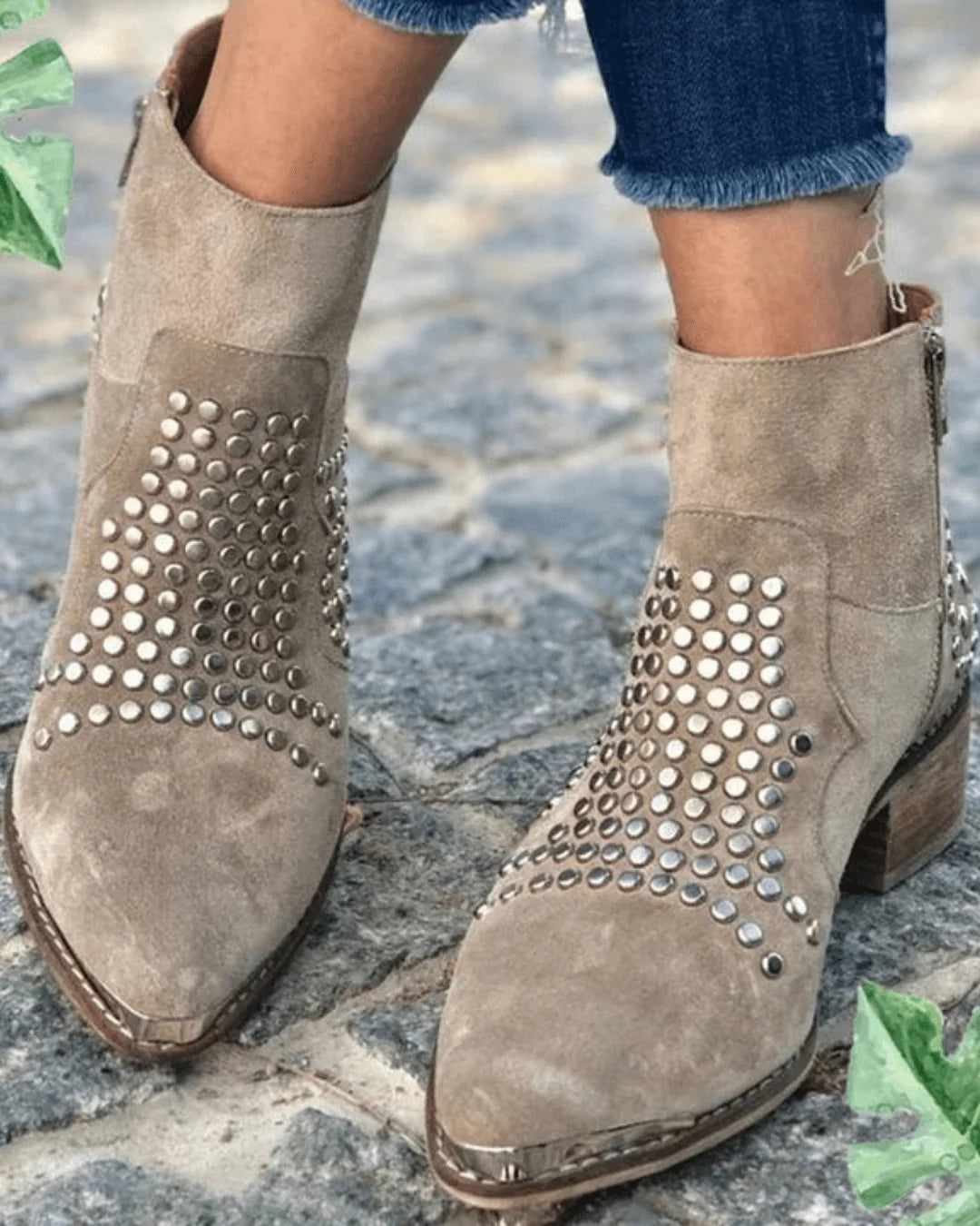 Studded Ankle Boots Taupe Suede-Look - Taupe