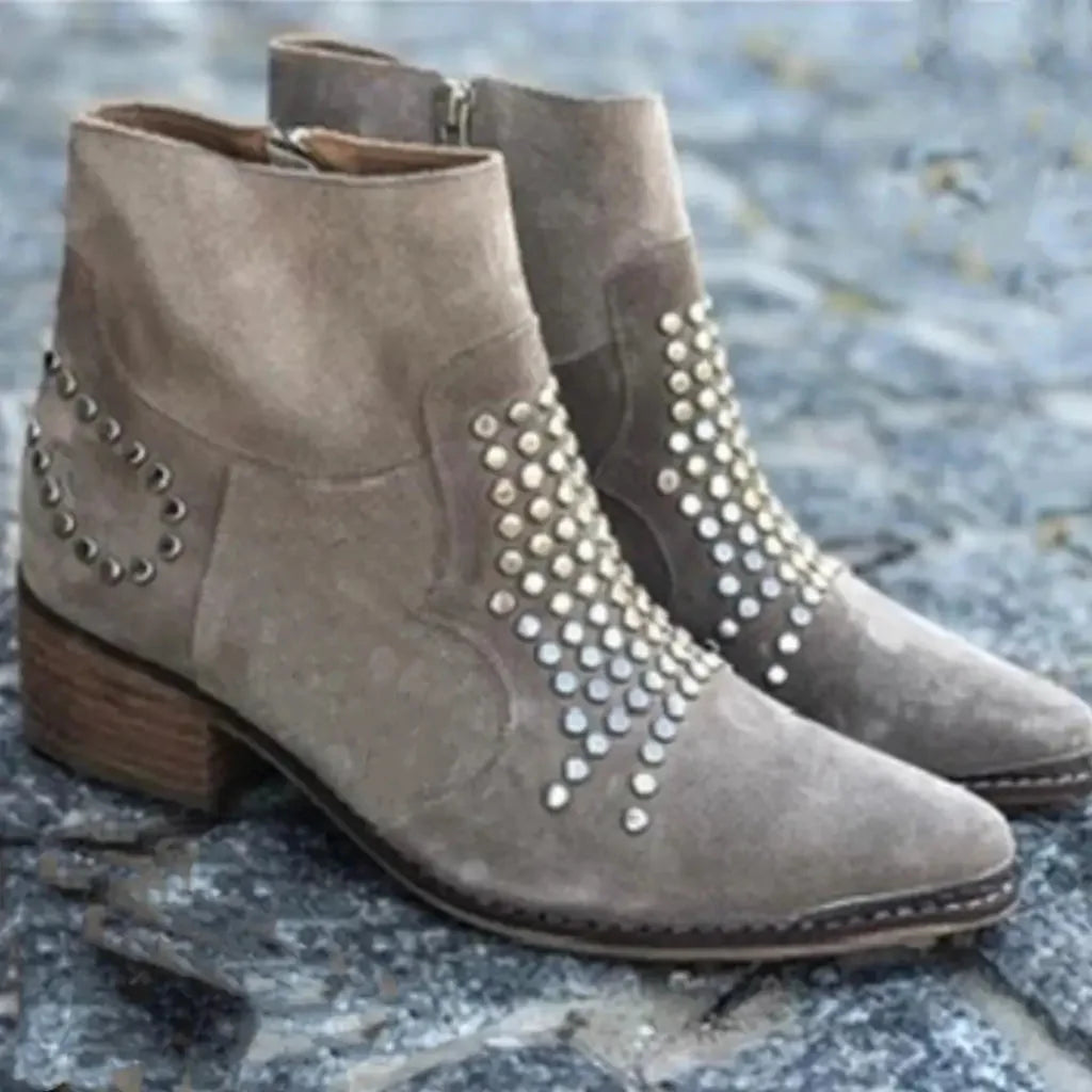 Studded Ankle Boots Taupe Suede-Look - Taupe