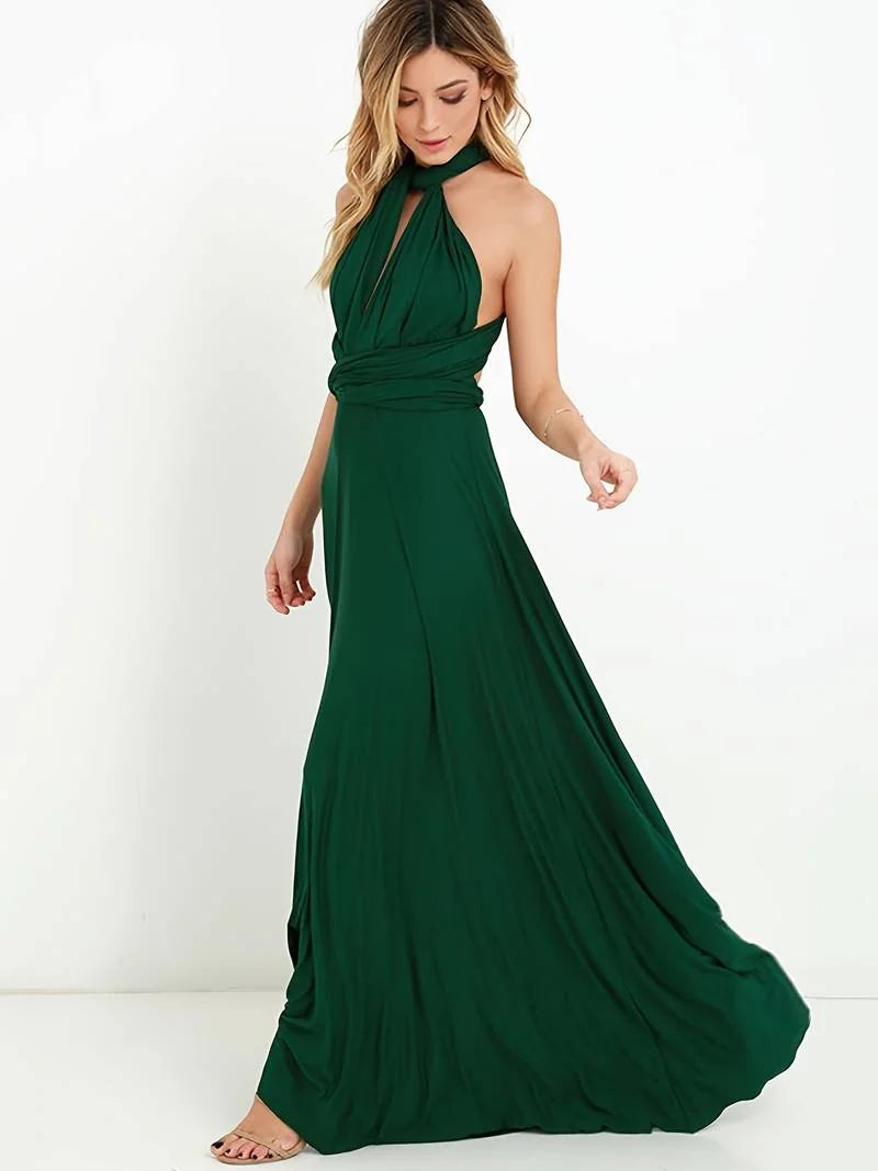 Wedding Guest Dress Black Backless Halter - Dark Green