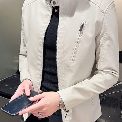 Men’s Biker Jacket Stitched Shoulders — White