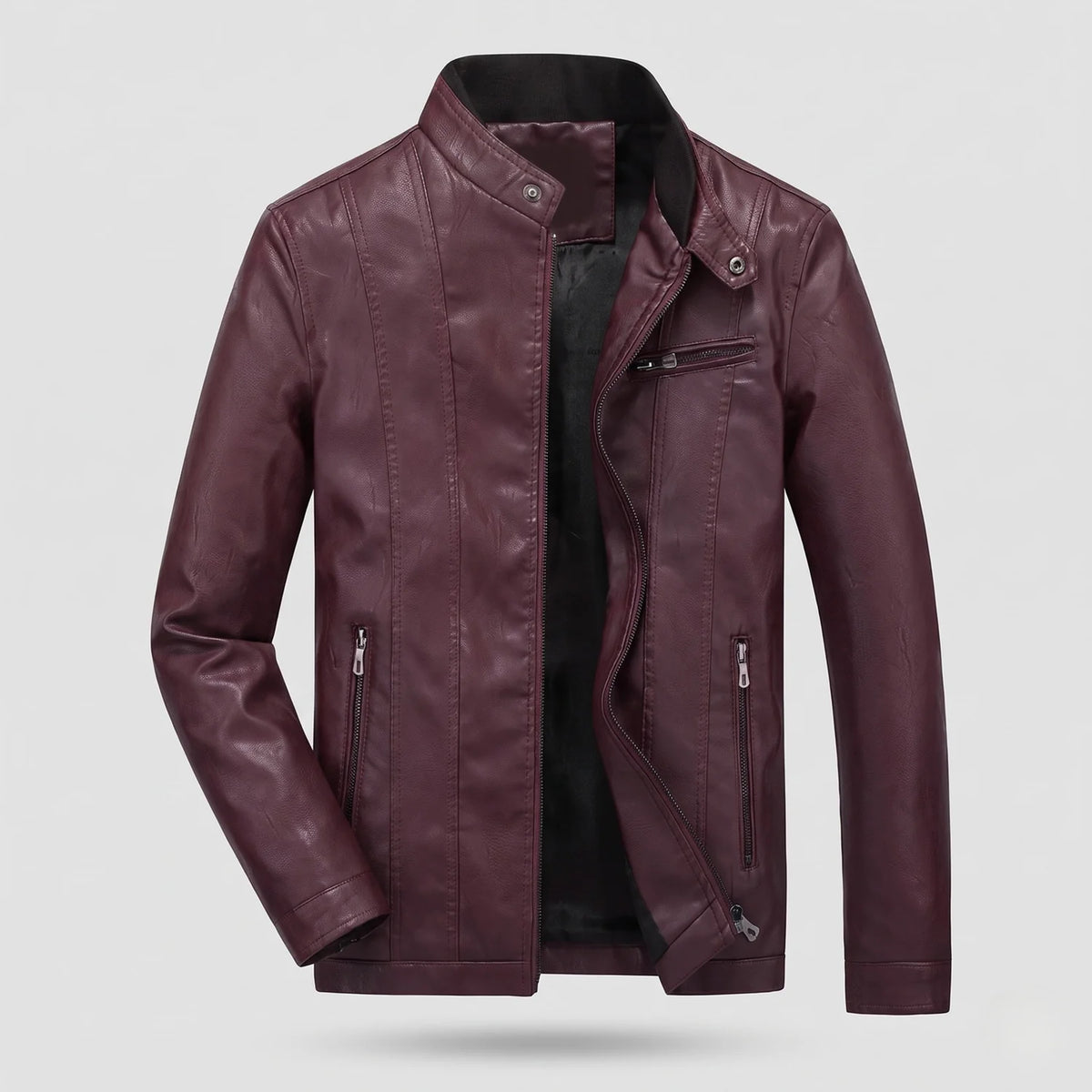 Men’s Biker Jacket Seams — Burgundy