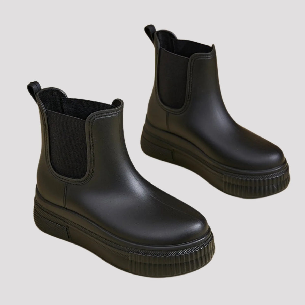 Chelsea Boots Women Ribbed Platform — Black