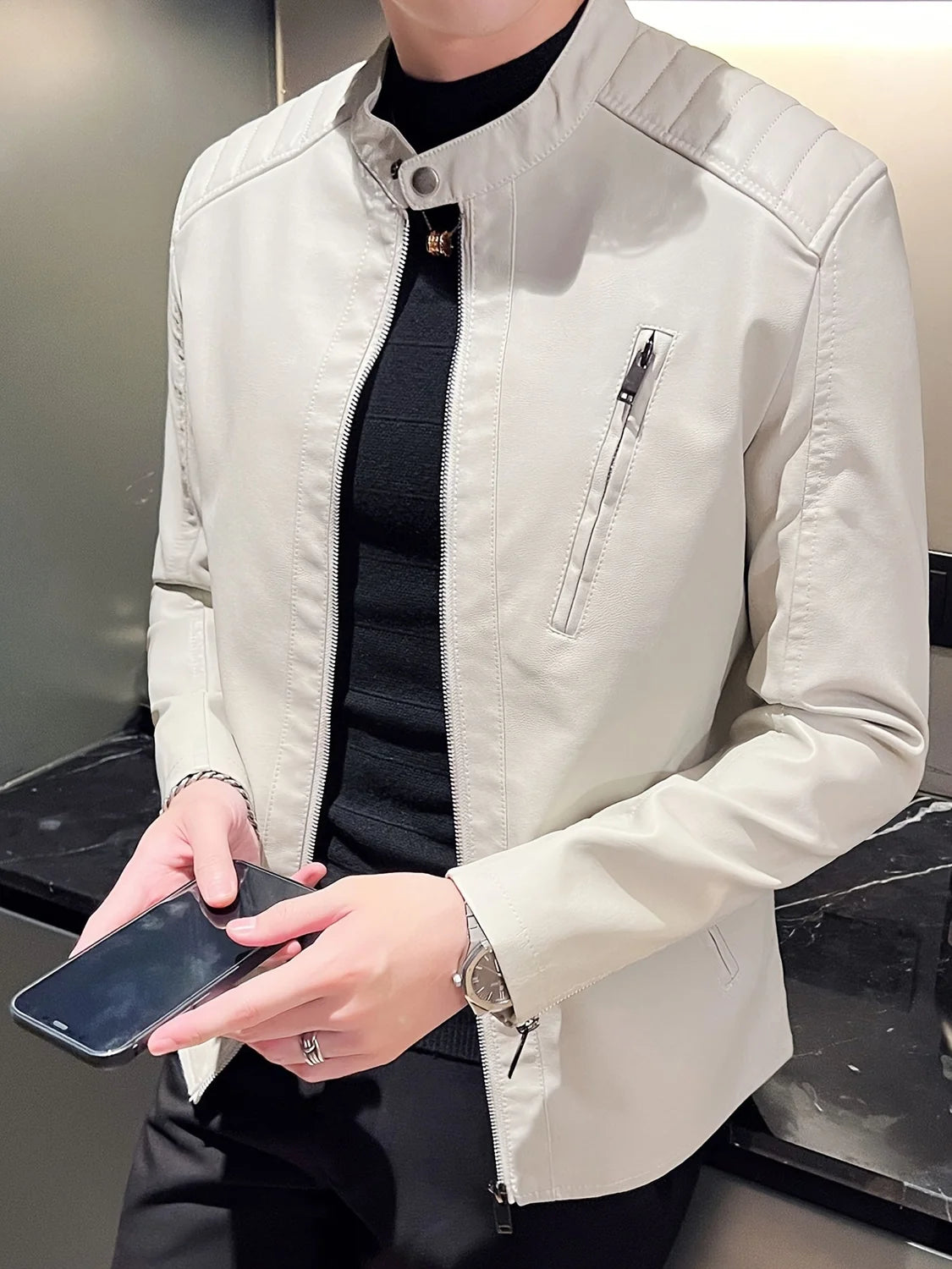 Men’s Biker Jacket Stitched Shoulders — competitor gallery view 3
