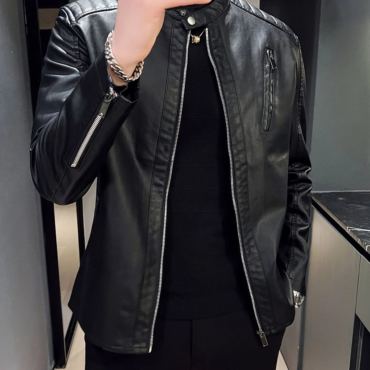 Men’s Biker Jacket Stitched Shoulders — competitor gallery view 12