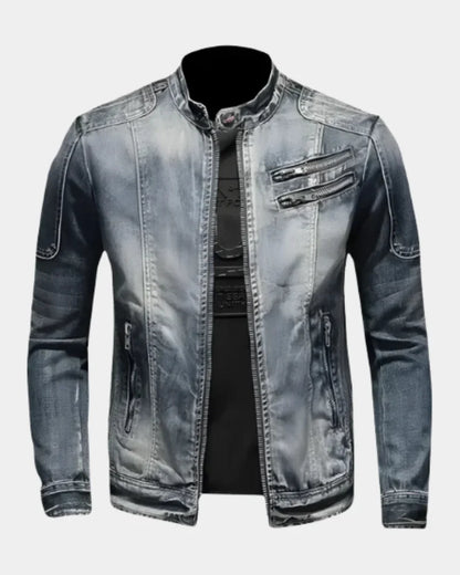 Men’s Biker Jacket Grey Washed Finish — Grey — view 1