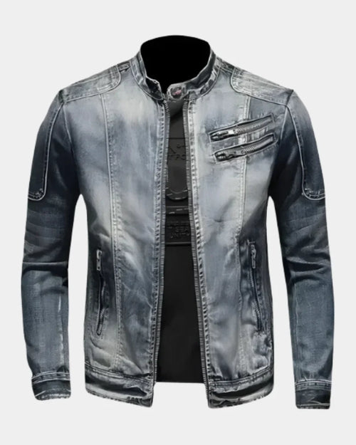 Men’s Biker Jacket Grey Washed Finish