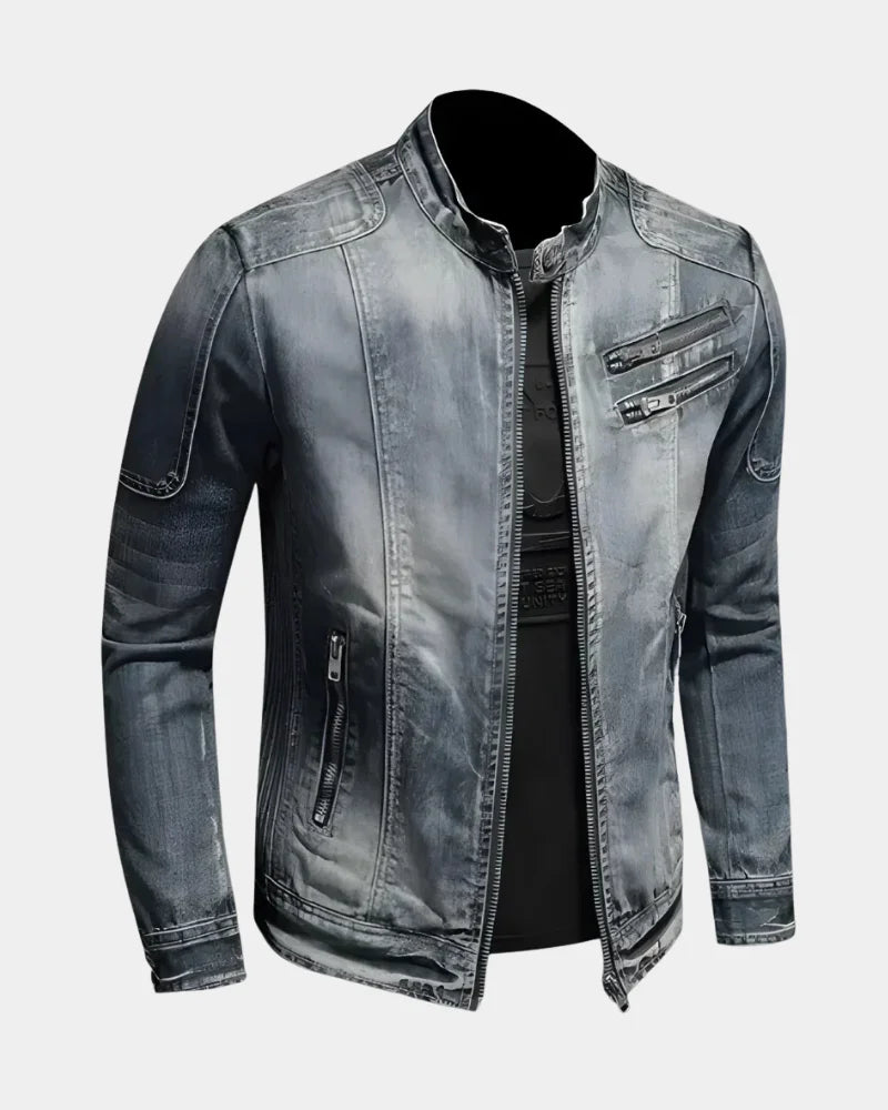Men’s Biker Jacket Grey Washed Finish — Grey — view 2