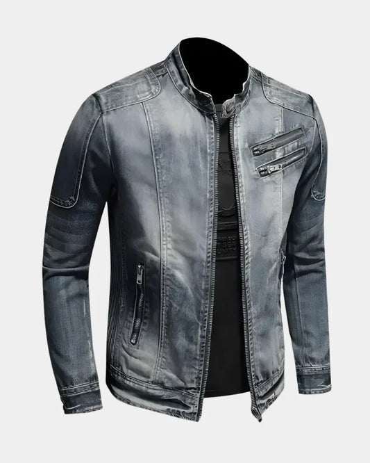 Men’s Biker Jacket Grey Washed Finish — Grey — view 2