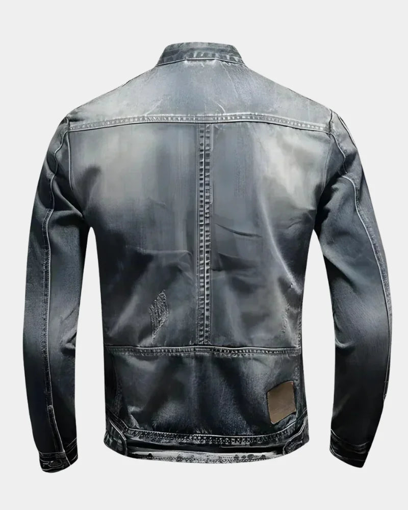 Men’s Biker Jacket Grey Washed Finish — Grey — view 3