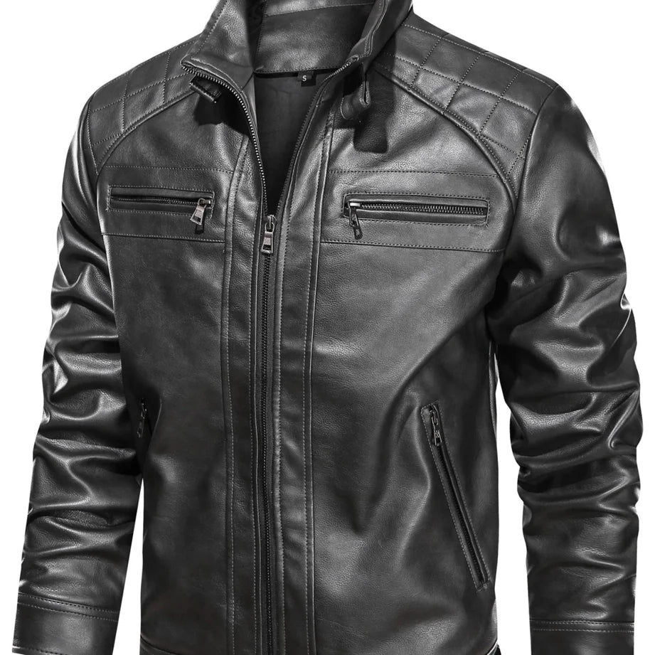 Men’s Biker Jacket Black Waist Tabs — Black — view 1